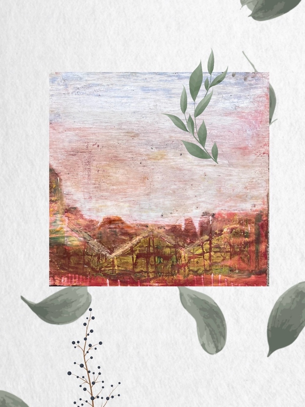 Serene Pink and Green Abstract Landscape Wall Painting